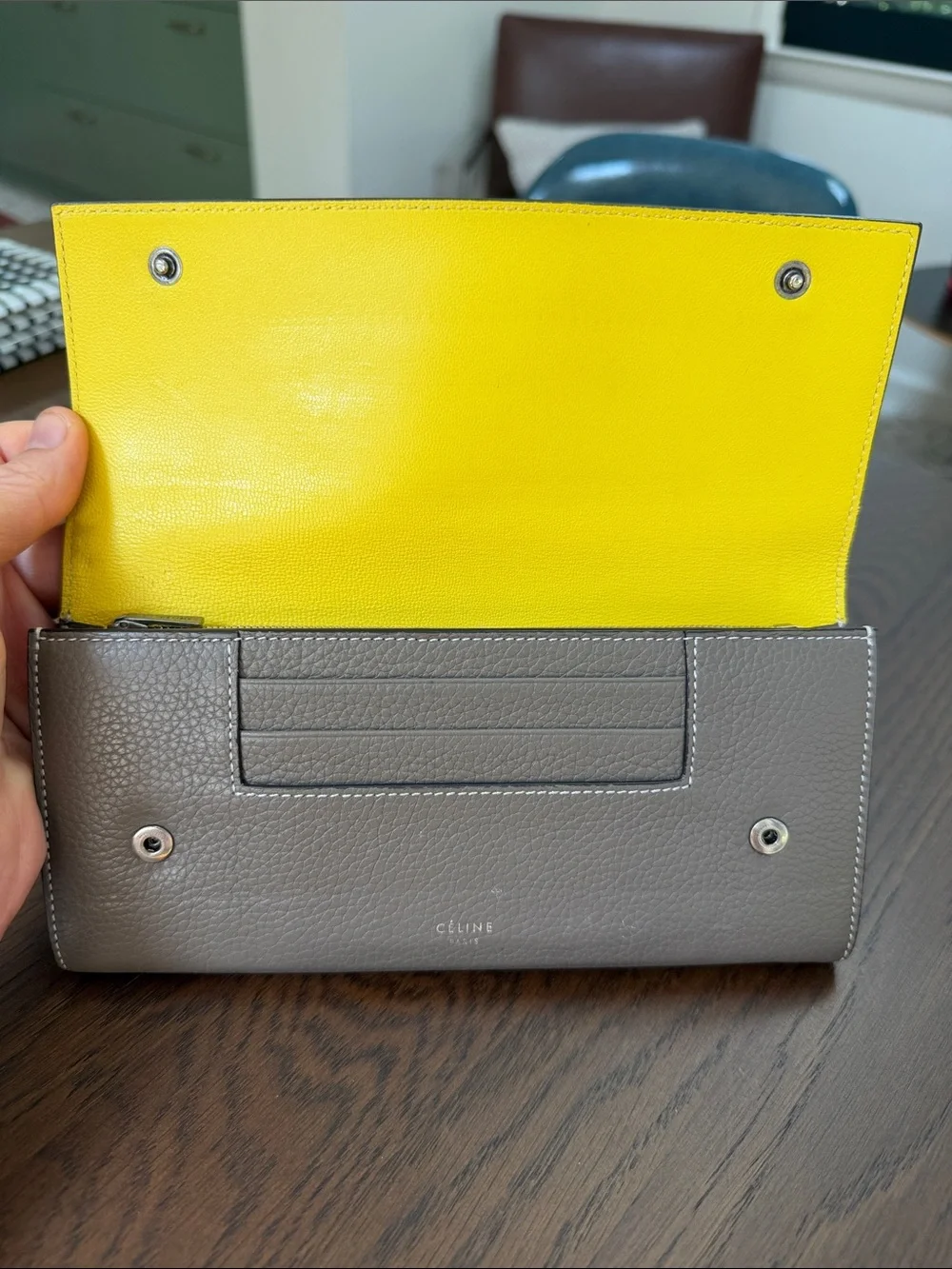Celine Grayish Taupe/Yellow Leather Continental Wallet
